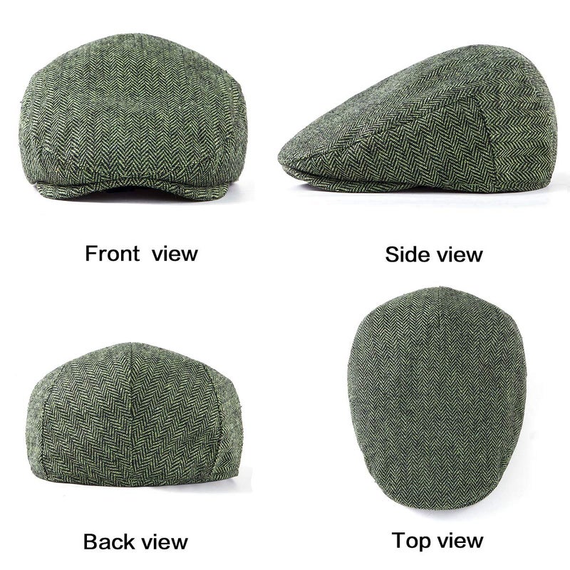 LADYBRO 2Pack Herringbone Tweed Newsboy Hats for Men Flat Cap (Black+Green, L/XL, 7 5/8) - Image 5